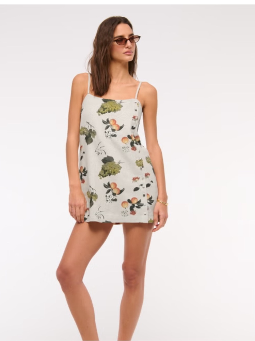 Abercrombie Linen Blend Fruit Patterned Mini Dress Ivory XL